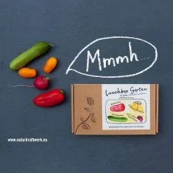 Mini-Gemüse' Saatgut: Balkonpaprika, Snackgurken, Obsttomaten, Radieschen -Fashion Garden Store 0710102936 Lunchbox Garten mit Minigemuese 2 87439