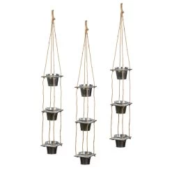 Übertopf, Zink, Silber, Ampel, 3er-Set, 12 X 12 Cm, Höhe 90 + 50 Cm