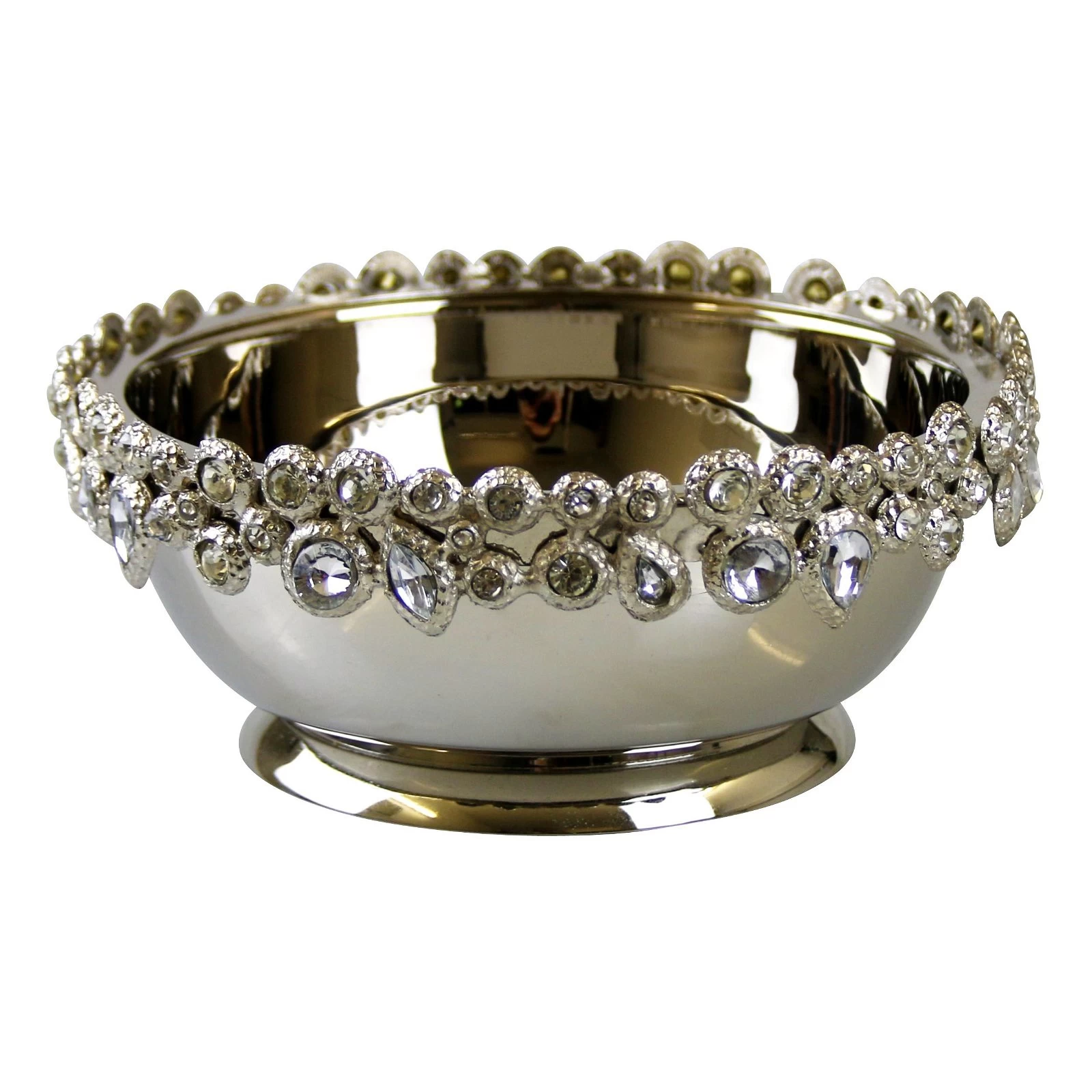 Schale, Edelstahl, Glasstein, In Silber, D: 18 Cm 3 Schale, Edelstahl, Glasstein, In Silber, D: 18 Cm