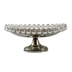 Schale, Edelstahl, Glasstein, In Silber, 14,5 X 33 X 33 Cm