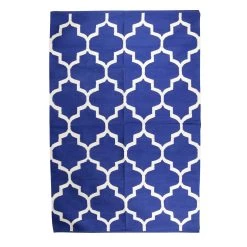 Teppich Blau Weiß Jaqard Baumwolle, 180 X 120 Cm