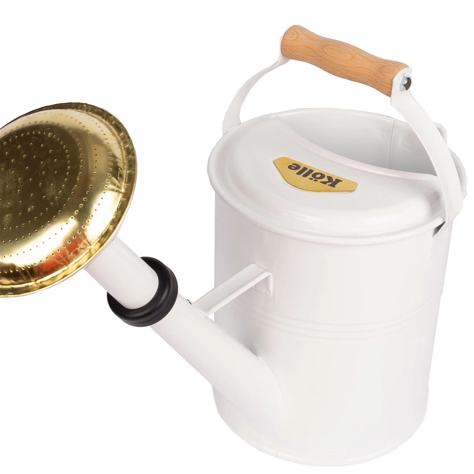 Zinkgießkanne Mit Holzgriff & Messingbrause, Weiß 4 Zinkgießkanne Mit Holzgriff & Messingbrause, Weiß – Bild 2