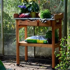 Pflanztisch, Natur, Kiefernholz, 78 X 38 X H91 Cm -Fashion Garden Store 0940700263 Pflanztisch mit Schubladen 3 118915