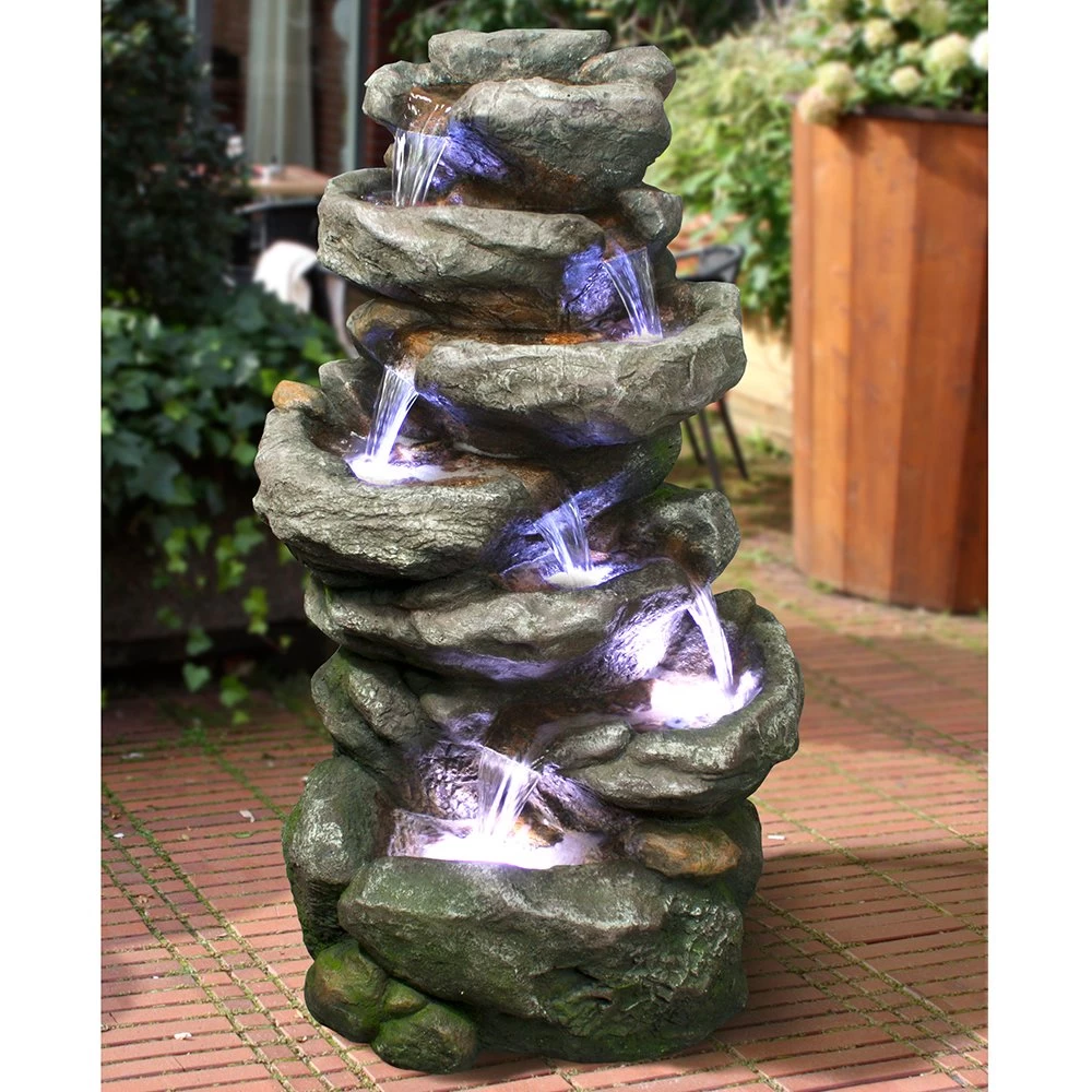 Brunnen Aus Polyresin Mit Pumpe, LED-Beleuchtung Und 10 M Kabel, Ca. 56x44x102 Cm – Bild 2