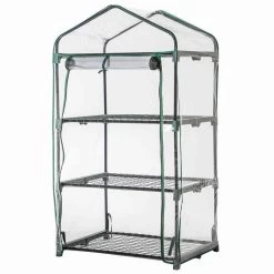 Gewächshaus Grün, Drei Etagen, Stahlrohr / Kunststoff, 126 X 70 X 50 Cm