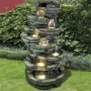 Gartenbrunnen Inkl. Pumpe & Licht, Echtholzoptik, 78 X 78 X 147 Cm -Fashion Garden Store 0980500036 Polyresin Brunnen inkl Pumpe und Licht 84957