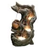 Brunnen, Holzoptik, 50 X 35 X 82 Cm -Fashion Garden Store 0980500092 Koelle Polyresin Brunnen warmlicht 106309