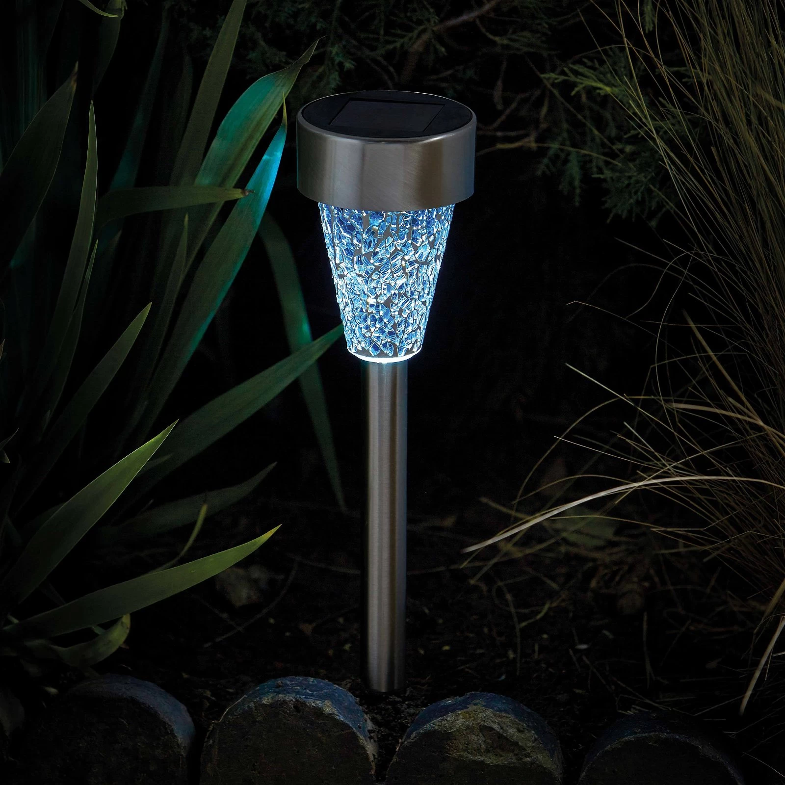 Mosaic Solarpfahlleuchte, Edelstahl / Glas, Silber / Bunt, 36 X 7,5 Cm, 6er Pack 6 Mosaic Solarpfahlleuchte, Edelstahl / Glas, Silber / Bunt, 36 X 7,5 Cm, 6er Pack – Bild 4