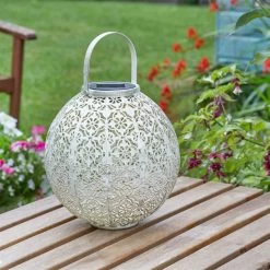 Solarlaterne Damast, Creme, 23,5 X 22,5 Cm -Fashion Garden Store 2950100526 Koelle Solarlaterne CREME Damast warmweiss 2 86252