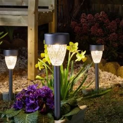 Gartenleuchte 'Cygnus', 4er-Set, Grau, Edelstahl