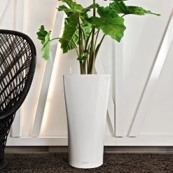 LECHUZA Delta Premium, All-in-One-Set, Weiß Hochglanz, Ø 30 Cm, H:56 Cm