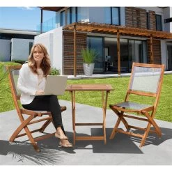 Balkonset „Balkonien“ Aus Akazienholz, 3-teilig, Silbergrau -Fashion Garden Store 3910201594 Balkonien 63458