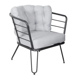 4-teilige Lounge-Gruppe 'Bella', Schwarz, Inklusive Auflagen -Fashion Garden Store 3910302533 Alu Loungergruppe Bella 4tlg schwarz inkl Kissen hellgrau7 74493