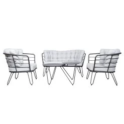 4-teilige Lounge-Gruppe 'Bella', Schwarz, Inklusive Auflagen -Fashion Garden Store 3910302533 Alu Loungergruppe Bella 4tlg schwarz inkl Kissen hellgrau 74488