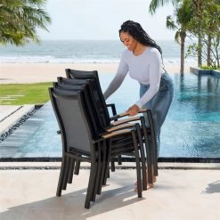 Stapelsessel 'Panama', Schwarz/grau, Ca. 100 X 65 X 62 Cm -Fashion Garden Store 3910302712 Alu Stapelstuhl Panama schwarz Textilen 3D mesh grau 3 119337