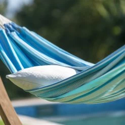 LA SIESTA Hängematte 'Modesta', Azure, Doppel - L 350 X B 160 Cm -Fashion Garden Store 3940200337 Doppel Haengematte Modesta Azure Bio Baumwolle 4 106112