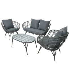 Loungegruppe 'Evora', 4-teilig, Grau -Fashion Garden Store 3950101015 Alu Geflechtgruppe Evora 4tlg grau inkl Kissen 1 99290
