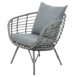 Loungegruppe 'Evora', 4-teilig, Grau -Fashion Garden Store 3950101015 Alu Geflechtgruppe Evora 4tlg grau inkl Kissen 5 99292