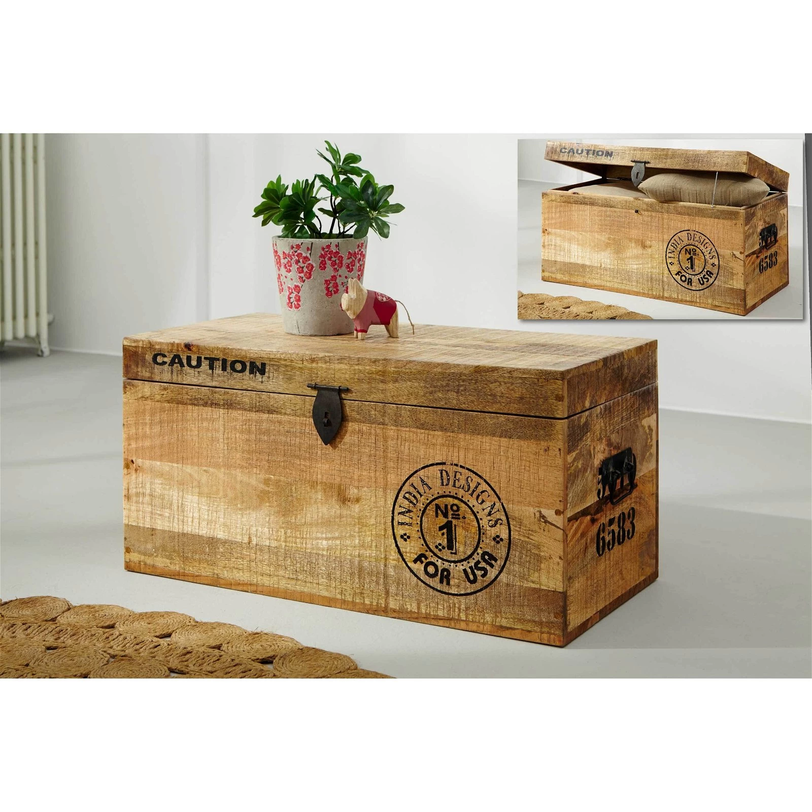 IRON Truhe, 80x40x40 Cm, Naturfarben, Mangoholz Mit Eisen 3 IRON Truhe, 80x40x40 Cm, Naturfarben, Mangoholz Mit Eisen