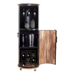 IRON Bar Auf Rollen Für 9 Flaschen, Mangoholz, Ca. 57 X 57 X H 165 Cm 10 IRON Bar Auf Rollen Für 9 Flaschen, Mangoholz, Ca. 57 X 57 X H 165 Cm -Fashion Garden Store 3980100387 IRON Bar auf Rollen mit Tuer Glashalter 9Flaschen 1 86949