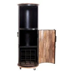 IRON Bar Auf Rollen Für 9 Flaschen, Mangoholz, Ca. 57 X 57 X H 165 Cm 9 IRON Bar Auf Rollen Für 9 Flaschen, Mangoholz, Ca. 57 X 57 X H 165 Cm -Fashion Garden Store 3980100387 IRON Bar auf Rollen mit Tuer Glashalter 9Flaschen 2 86948