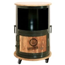 IRON Bar Auf Rollen, Mangoholz, Ca. 57 X 57 X H 85 Cm -Fashion Garden Store 3980100388 IRON Bar auf Rollen mit Tuer Glashalten 9 Flaschen 2 86952